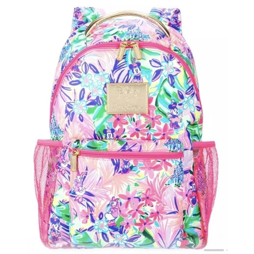 Disney Parks Lilly Pulitzer Backpack Large Dreamin Minnie Daisy Pink Bag NEW‎